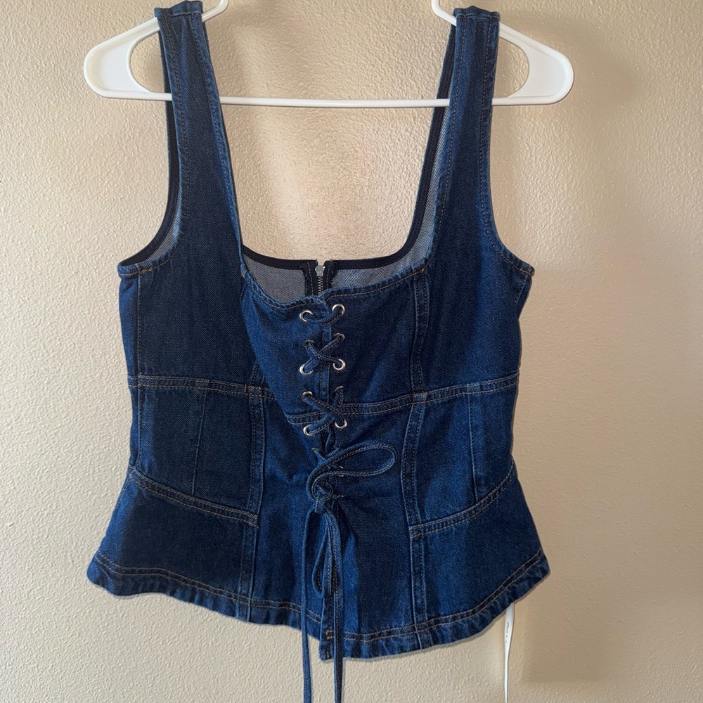 Reformation Indigo Denim Lace-Up Top